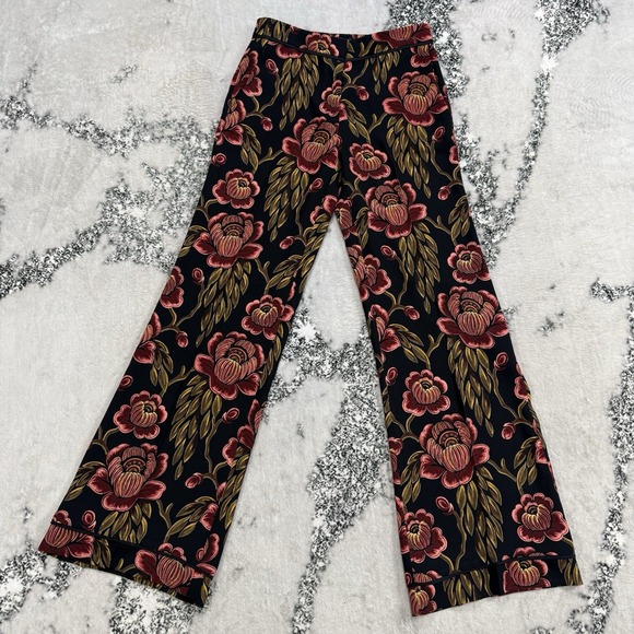 Ann Taylor Pants - Ann Taylor Floral Print Wide Leg Pants Womens Size 0 Cropped Black Pink Pockets